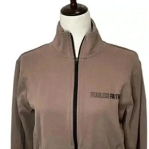 Army Of God Fearless‎ Faith Brown Full Front Zip Sweatshirt Women’s Sz Small EUC